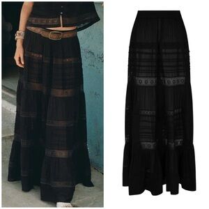 Spell Teodora Maxi Skirt Black Lace Trim Size XS
